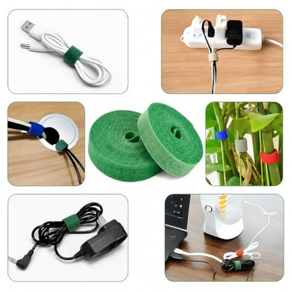 Reusable Green Nylon Plant Ties, 3 Pack 5M Double-Sided Garden Tape for Support, Tomato, Vine, Vegetable Plants, Soft Tree Training Wraps with Cutter for Gardening