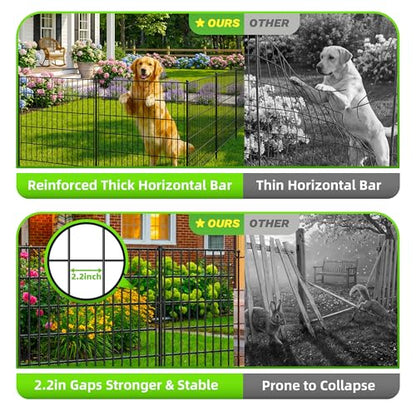 Toolterritary 10 Panels No Dig Garden Fence with Gate, 48in(H) x 26.0ft(L) Rustproof Metal Animal Barrier Fence, Outdoor Decorative Yard Fencing with Ground Stakes for Dogs, Rabbits, Patio - size: 48 in(H)×26.0in(L)