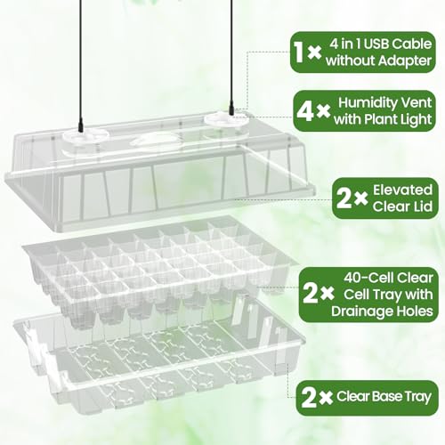 Bonviee Seed Starter Trays with Grow Lights, 80 Cells, 2 Pack - color: Clear, size: 2 Packs