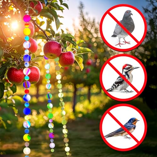 Iridescent Streamer Reflective Bird Scare Discs, Double-Sided Bird Deterrents for Outside, 8 Pack, Reflectors to Keep Birds, Geese, and Pigeons, Away from Your House, Garden, Wharf, and Patio.