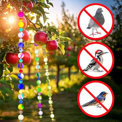 Iridescent Streamer Reflective Bird Scare Discs, Double-Sided Bird Deterrents for Outside, 8 Pack, Reflectors to Keep Birds, Geese, and Pigeons, Away from Your House, Garden, Wharf, and Patio.