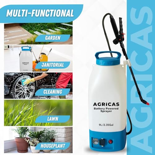 Battery Powered Sprayer 2.35 Gallon, Electric Garden Sprayer for Weed/Pest Control, 6 Nozzles, 50 PSI Pressure, Telescopic Wand, Shoulder Strap, Long-Lasting 12V Battery - color: Model2-AG2003-2.35 Gal