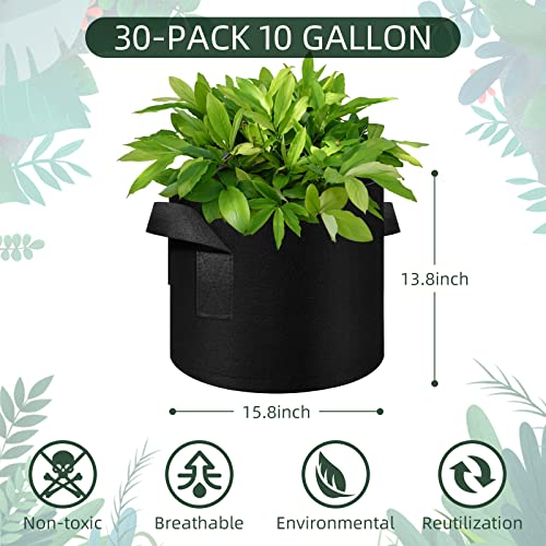 10 Gallon Grow Bags, Black Fabric Pots with Handles(30 Pack) - color: 30 Pack
