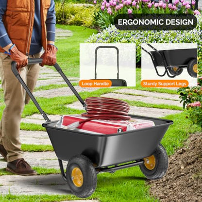 VINGLI Wheelbarrow, Plastic and Steel Wheel Barrel, Garden Cart for Lawn, Gardening, Construction (Black) - color: Black