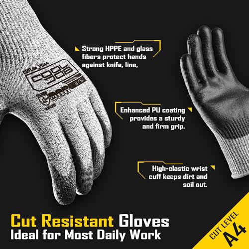 COOLJOB 12/120 Pairs Cut Resistant Work Gloves PU Coating, ANSI A2 A4 A6 A9 - size: Large (Pack of 120)