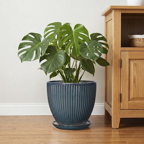 Ceramic Planter, 10 Inch Plant Pot with Saucer, Retro Blue - color: Retro Blue, size: 10 Inch