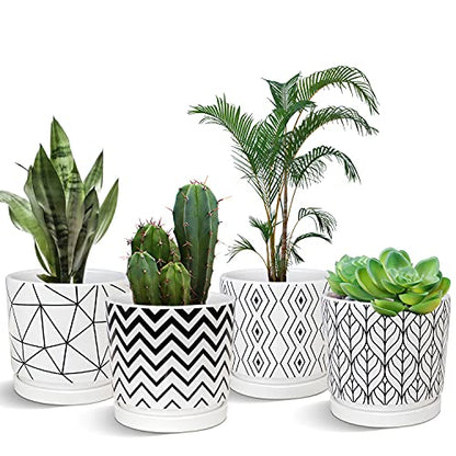 Plant Pots,5.5 Inch White Pots for Indoor Plant with Drainage Hole Set of 4 - color: White