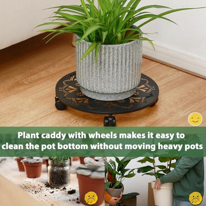 4 Pack Rolling Plant Caddy with Wheels 14 Inch, Plant Rollers with Wheels Metal Plant Caddy with Wheels Heavy Duty Plant Stand for Large Plants, Matte Black Rolling Planter Base, 4 Wheels for Planters - color: Black