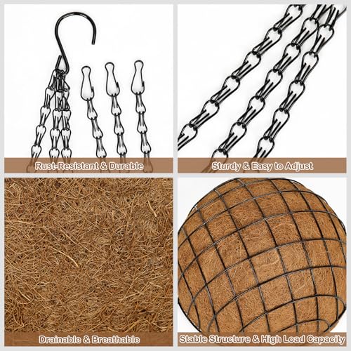 14 Inch Metal Hanging Basket with Coco Coir Liner for Flowers Planting - size: Mesh Structure 14" & 4 Pcs