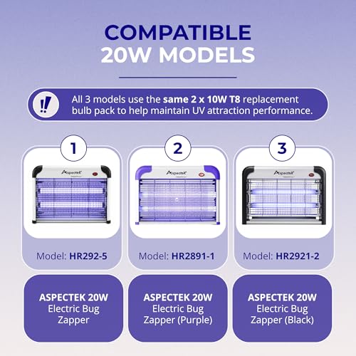 ASPECTEK 20W Bug Zapper Replacement Bulbs, 10W T8 UV, 2-Pack - style: Replacement Bulb
