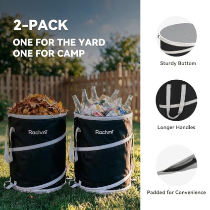 Rachmi Upgraded 40 Gallon Collapsible Trash Can 2-Pack Long Handle Black