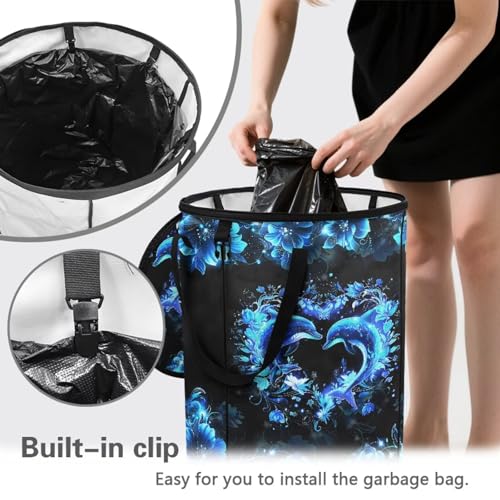 BIGCARJOB Dolphin Couple Outdoor Trash Can with Lid, Folding Trash Can Collapsible Pop Up Garbage Bin Waste Basket Holder for Travelers Camper Trailer - color: Dolphin Couple