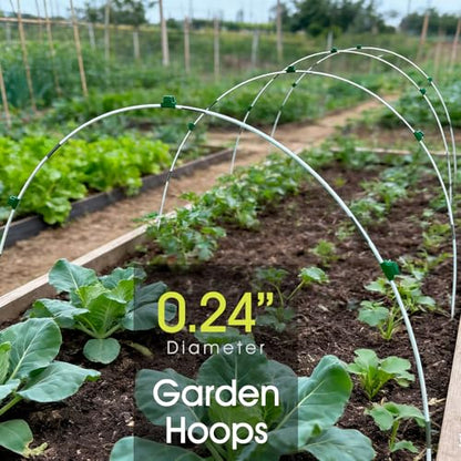 48 PCS Garden Hoops for Raised Beds, RIFNY Greenhouse Hoops Kit Long Grow Tunnel for Row Cover, Rust-Free Fiberglass Garden Support Poles for Insect Mesh Netting Freeze Plant Cover Frame - style: 48Pcs-White-0.24" Dia