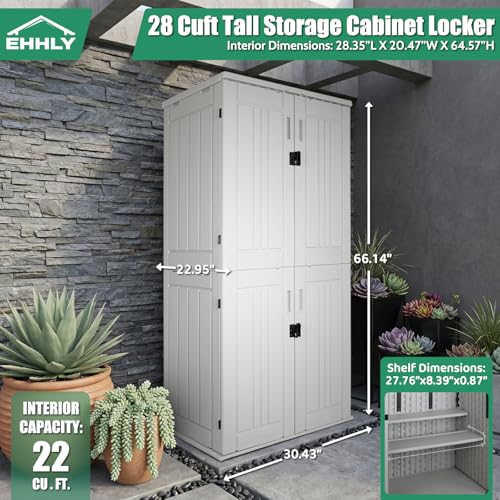 EHHLY Heavy Duty Tall Storage Cabinet Outdoor Weatherproof, 28 Cuft Garage Storage Cabinet with 4 Adjustable Shelves, Lockable Kitchen Pantry Closer Organizer, 31Wx23Lx66H, Polar White - color: Polar White, size: 28 Cuft