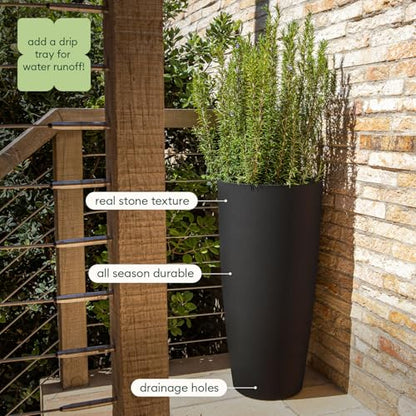 Veradek Mason Series Vega Planter - Tall Round Outdoor Planter with Shelf - color: Black, size: 28 inch - 2 pack