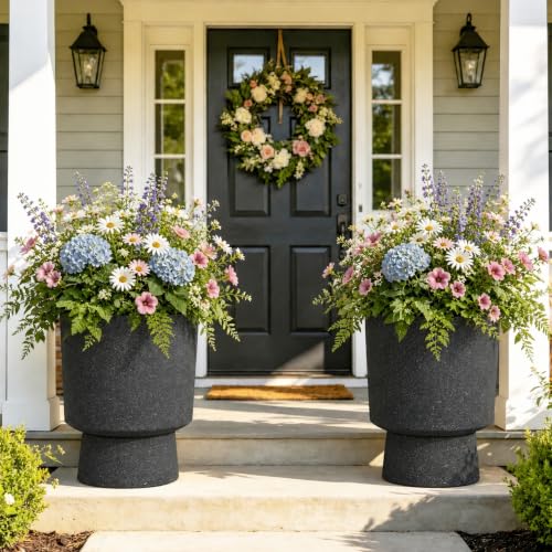 16.8" Pedestal Planters for Outdoor Plants, Large Urn Flower pots S/2 - color: 16.8"h-gray Terrazzo