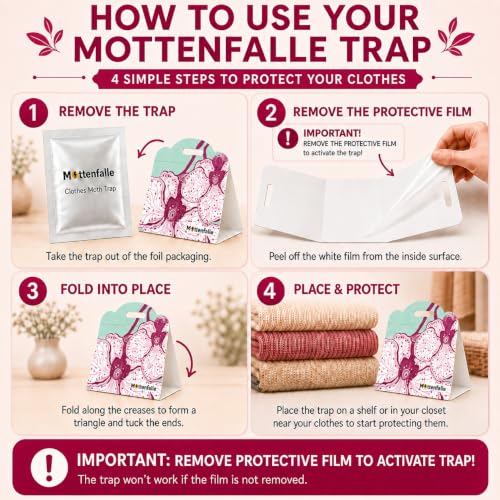 Mottenfalle Clothes Moth Traps, 6-Pack – Premium Pheromone Sticky Traps for Closets, Wool Clothing, Carpets & Home Fabrics – Odorless, Non-Toxic & Eco-Friendly Protection (Table-Top) - size: Table-Top