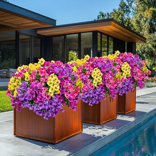 AXYLEX Artificial Pansies Outdoor, 16 Bundles Fake Plants (Yellow Mix) - color: Mixed, 4 Colors Red Pink Purple Yellow