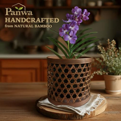 Handcrafted Bamboo Tabletop Decorative Plant Pot Covers - Multi Set of 3 – for Indoor Plants, Orchids, Succulents – Natural Handmade Thai Bamboo Plant Basket