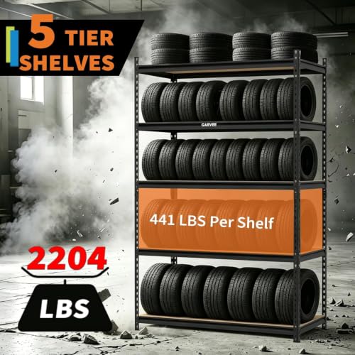 Heavy Duty 5-Tier Storage Shelves, 2204 lbs, 72"H x 48"W x 15.7"D - size: 72" H x 48" W x 15.7" D