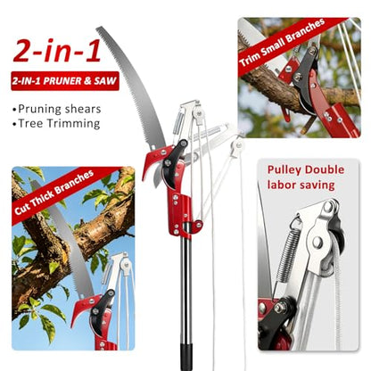 Pole Saw for Tree Trimming, 10.8FT Extendable Tree Pruner Long Handle Branch Cutter with Pruning Saw & Scissors, Manual Limb Trimmer for High Branches, Yard Garden