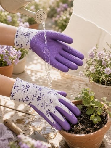 1Pair Nylon Gardening Latex Gloves, Suitable for Women Garden Planting, Digging and Weeding, Multi-purpose Gloves - color: Purple