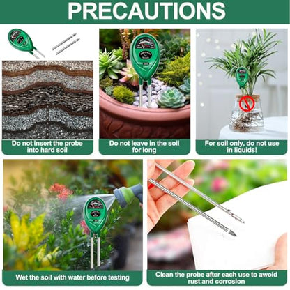 Soil pH Meter 3-in-1 Soil Tester Soil Test Meter for Moisture, Fertility and pH, Soil Moisture Meter for Potting Soil, Garden, Farm, Lawn, No Batteries Required