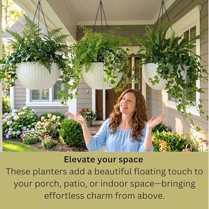 LaLaGreen Hanging Pots for Indoor (11in, 3 Pack) Self-Watering Plant Holder - color: White X 3 Pack