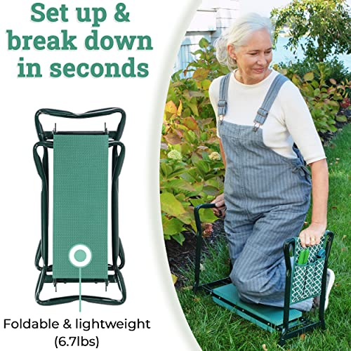 Garden Kneeler And Seat - Protects Your Knees, Clothes From Dirt & Grass Stains - Foldable Stool For Ease Of Storage - EVA Foam Pad - Sturdy and Lightweight - Bench Comes With A Free Tool Pouch!