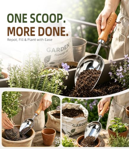 Garden Potting Scoop, Heavy Duty Soil Scoop with 2 mm Stainless Steel