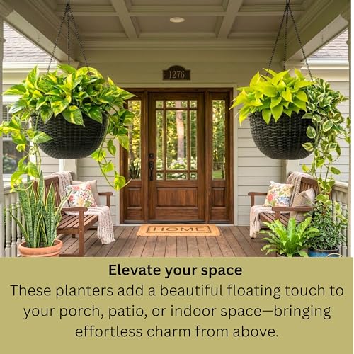 LaLaGreen Indoor Hanging Planters (11in, 3 Pack) Self-Watering Flower Pots - color: Black X 3