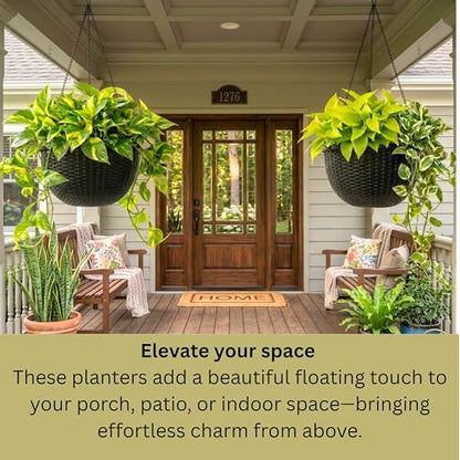 LaLaGreen Indoor Hanging Planters (11in, 3 Pack) Self-Watering Flower Pots - color: Black X 3