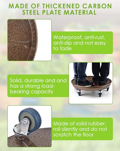 PACETAP 2Pack 15.7'' Large Plant Stand with Lockable Wheels, Heavy-Duty Plant Caddy with Casters for Indoor and Outdoor, Round Rolling Plant Stands Garden Pot Mover to Carry Potted Flower Pot - size: 15.7''