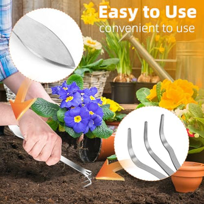 Stainless Steel 3 Prong Root Rake Pick Set Loosen Soil Bonsai Tree Tool Set