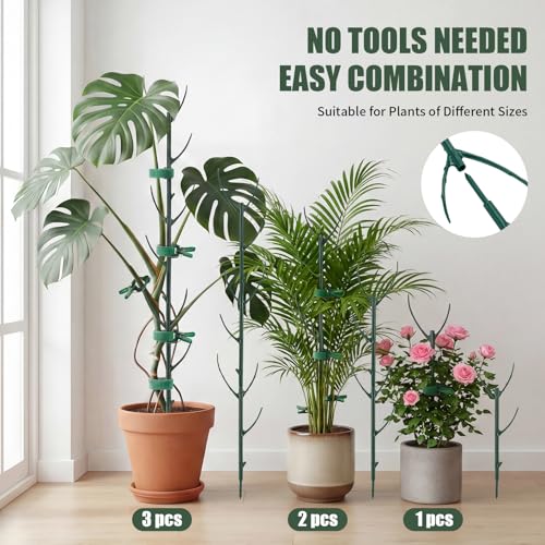 6 Pack Stackable Monstera Plant Support Stakes, Plant Stakes for Indoor Plants & Outdoor Use, Pothos Plant Climber Support for Monstera, Philodendron, Climbing and Potted Plants