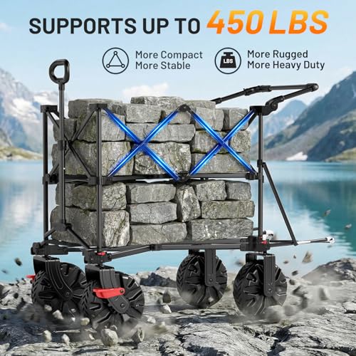 TIMBER RIDGE Push & Pull Double Decker Wagon, 400L Capacity & 450lb Load - color: Black, size: With Push Handle