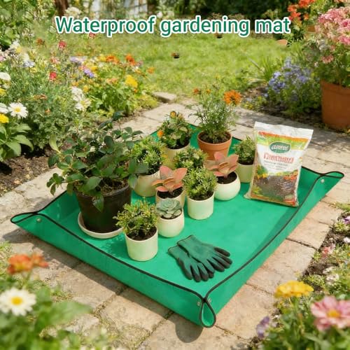 Repotting Mat for House Plants, Waterproof Portable Potting Mat Gardening Tray, Flower and Plant Care Transplanting and Potting Soil Mess Control - color: Green