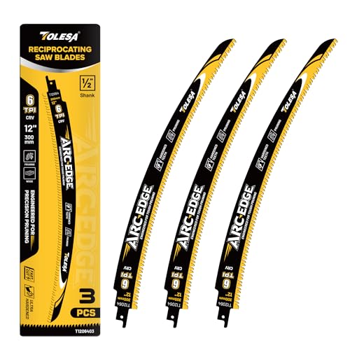 TOLESA 12in. Japanese Teeth Reciprocating Saw Blade, Arc Edge Wood Pruning Saw Blades 6TPI for Tree Trimming, Wood Cutting, Durable & Sharp, 3 Pieces - size: 12 Inch