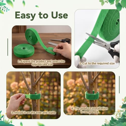 Plant Ties, Garden Plant Tape 0.4in x 32.8ft Roll, Reusable Hook and Loop Plant Ties for Climbing Plants, Adjustable Plant Tie Tape for Stems, Vines, Garden Support and Home Organization