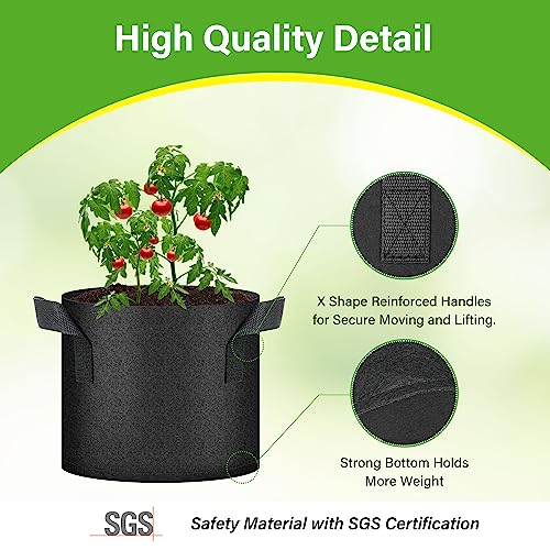 HealSmart 6-Pack 3 Gallon Nonwoven Grow Bags, Aeration Fabric Pots with Handles, Suitable for Garden Fruits, Vegetables and Flowers, Black - color: Black, 6 Pack, size: 3 Gallon