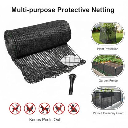 5x100 FT Deer Fence Netting, Plastic Mesh Roll, Garden Protection, Black - color: Black, size: 5x100ft