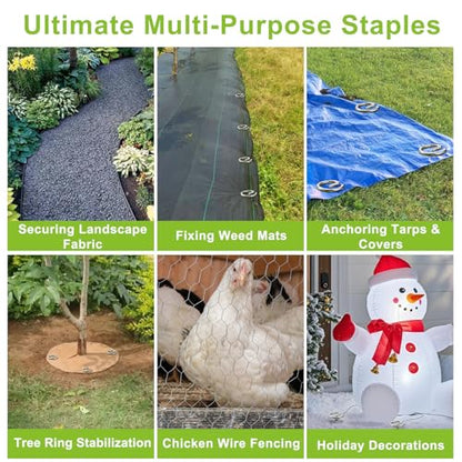 Landscape Fabric Pins 120 Pcs, Thickened 8 Gauge Galvanized Landscape Staples with Pick Hook, 6 Inch G-Shaped Circle Top Garden Stakes for Weed Barrier, Tarps, Inflatables, Outdoor Decorations