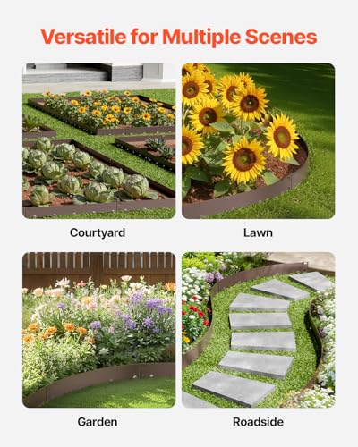 VEVOR Steel Landscape Edging, 5 Packs 39 x 5 in Rust-Resistant Metal Landscape Edging, Bendable Garden Edging Border, Heavy Duty Lawn Edging, Easy-to-Install, Flower Bed Yard Pathway Divider Brown - size: 39" L x 5" H, style: Upgraded version(Brown)