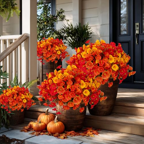 AXYLEX Artificial Fall Flowers Outdoor, Morning Glory Mums (MixedFall 4) - color: Mixedfall 4 Colors