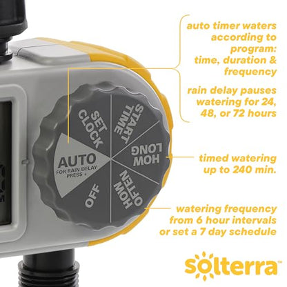Solterra 28153 Single-Dial Two-Outlet Hose Timer, Gray