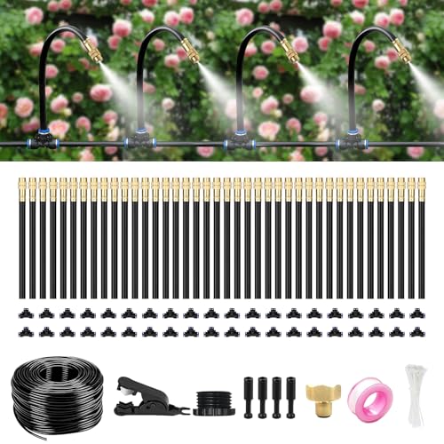 120FT Drip Irrigation System for Garden – Automatic Watering Kit with Solid Brass Metal Connectors, 360° Bendable Tubing &40 Adjustable Nozzles for Greenhouse, Lawn, Yard & Plants - size: 120 FT