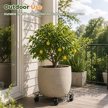 3 Packs 13.5" Large Metal Plant Caddy with Wheels Iron Metal Rolling Plant Stands Heavy-duty Plant Roller Base Pot Movers Indoor Outdoor Plant Dolly with 5 Casters Plant Trolley Coaster Holder - size: 13.5" - 3 packs