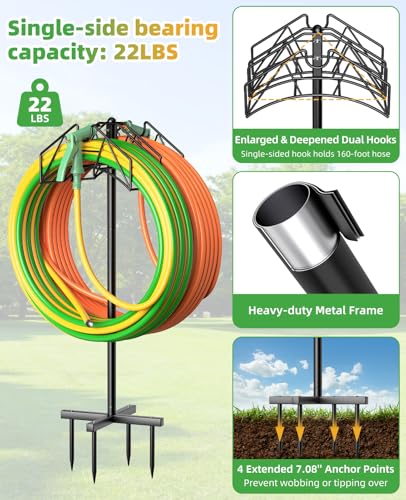 Garden Heavy Duty Hose Holder Stands Storage Rack Freestanding for Outside - color: Double-Hook (Black)