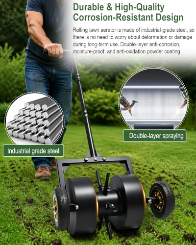 Rolling Lawn Aerator, Manual Lawn Aerator Roller Tool with Wheels