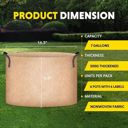 iPower Plant Grow Bag 7 Gallon 6-Pack Heavy Duty Fabric Pots, 300g Thick Nonwoven Fabric Containers Aeration with Nylon Handles, for Planting Vegetables, Fruits, Flowers, Tan 2024 Version - color: Tan, size: 7 Gallon